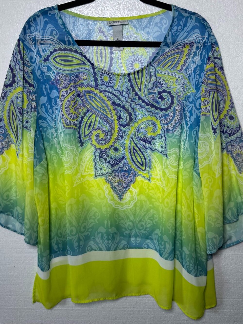 Catherines Womens Plus Sz 3X Paisley Tunic Top Bright Colorful Lightweight Sheer